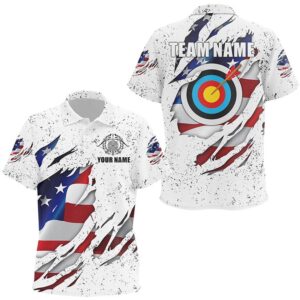 White Grunge US Flag Target Archery Polo&hellip;