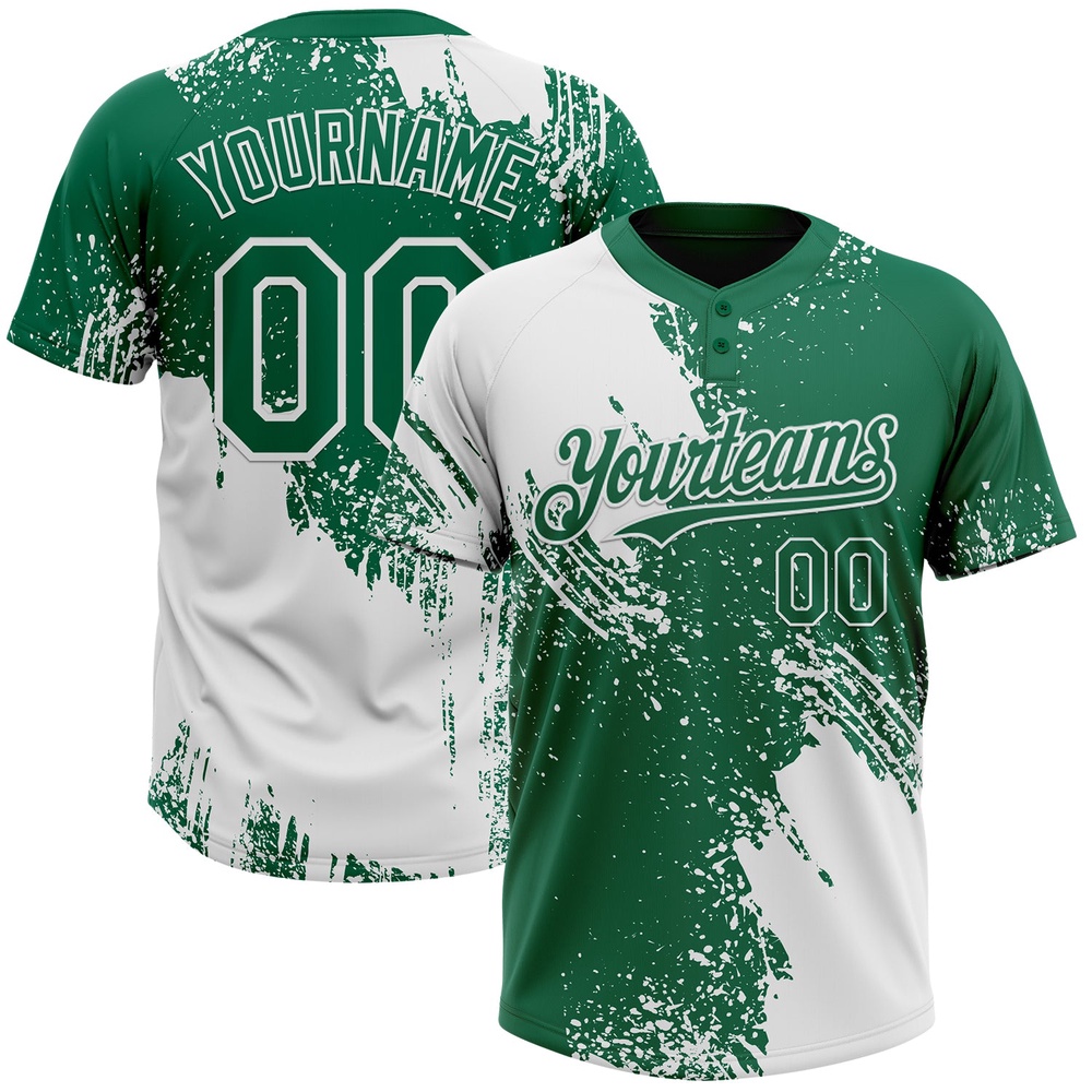 White Kelly Green 3D Pattern Abstract Brush Stroke Two Button Unisex Softball Jersey, Custom Team Softball Jersey