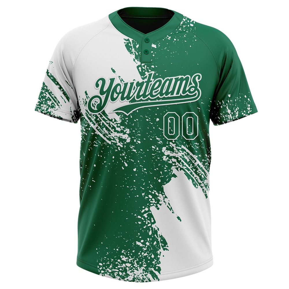 White Kelly Green 3D Pattern Abstract Brush Stroke Two Button Unisex Softball Jersey, Custom Team Softball Jersey