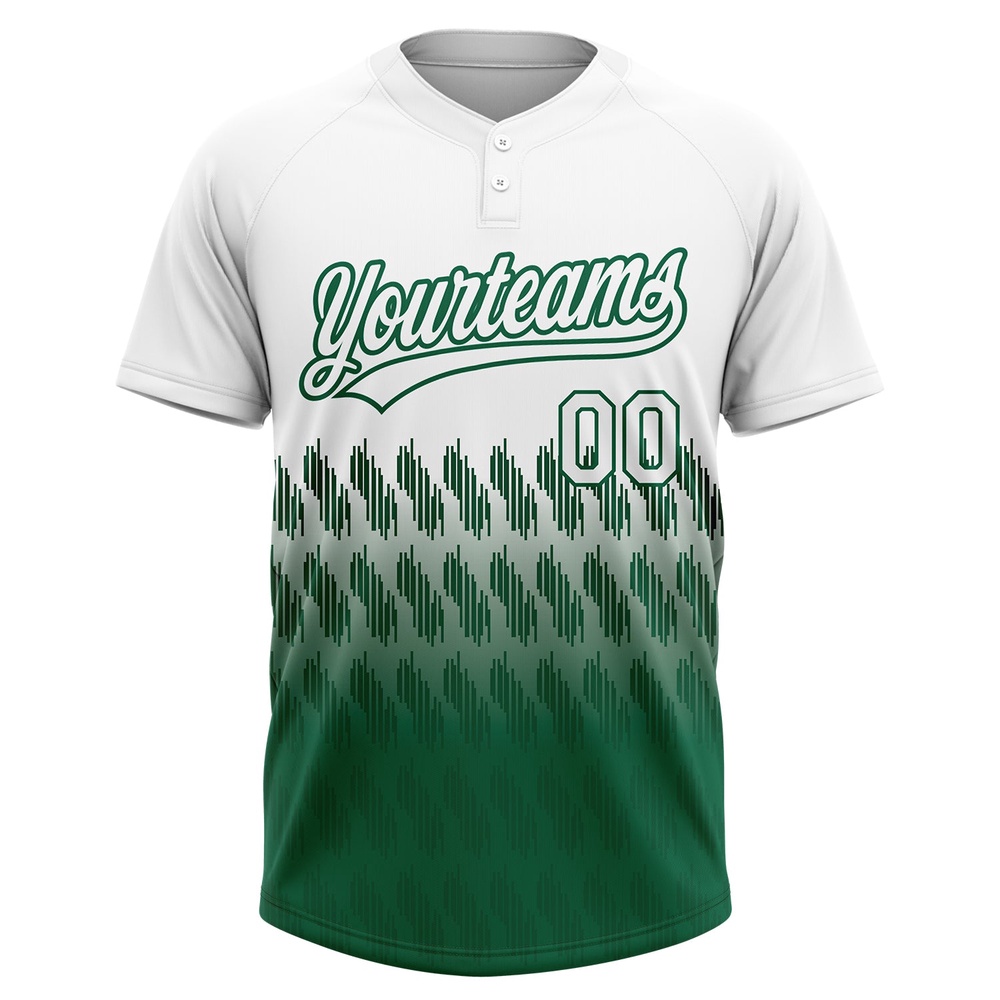 White Kelly Green 3D Pattern Lines Two Button Unisex Softball Jersey, Custom Team Softball Jersey