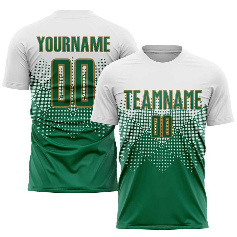 White Kelly Green Old Gold Sublimation Soccer Uniform Jersey, Custom Team Soccer Jersey Shirt