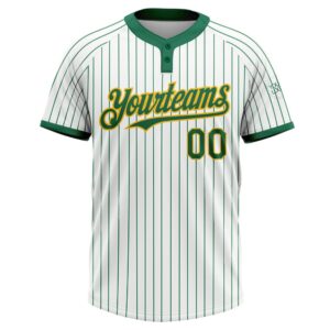 White Kelly Green Pinstripe Gold Two Button Unisex Softball Jersey Custom Team Softball Jersey 2 lb3zr6.jpg