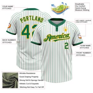 White Kelly Green Pinstripe Gold Two Button Unisex Softball Jersey Custom Team Softball Jersey 3 ldeefs.jpg