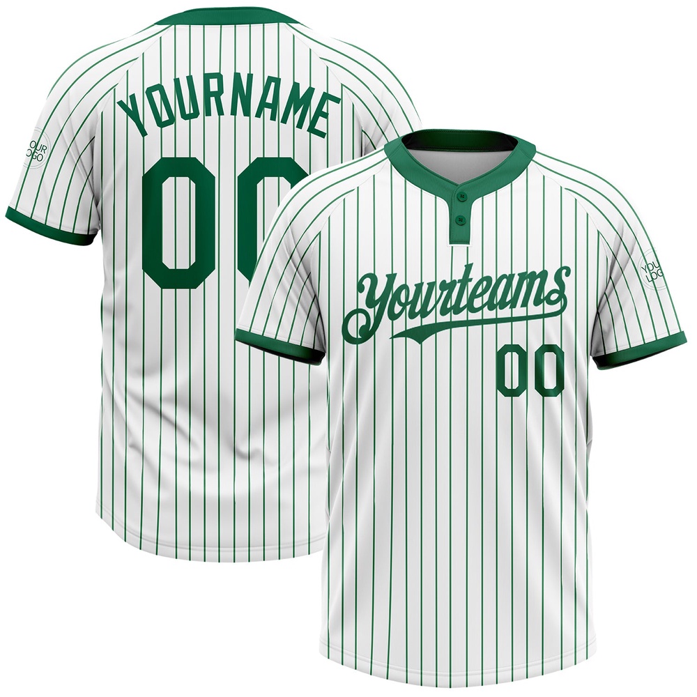 White Kelly Green Pinstripe Kelly Green Two Button Unisex Softball Jersey, Custom Team Softball Jersey