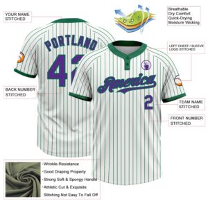 White Kelly Green Pinstripe Purple Two Button Unisex Softball Jersey Custom Team Softball Jersey 3 z6zek5.jpg