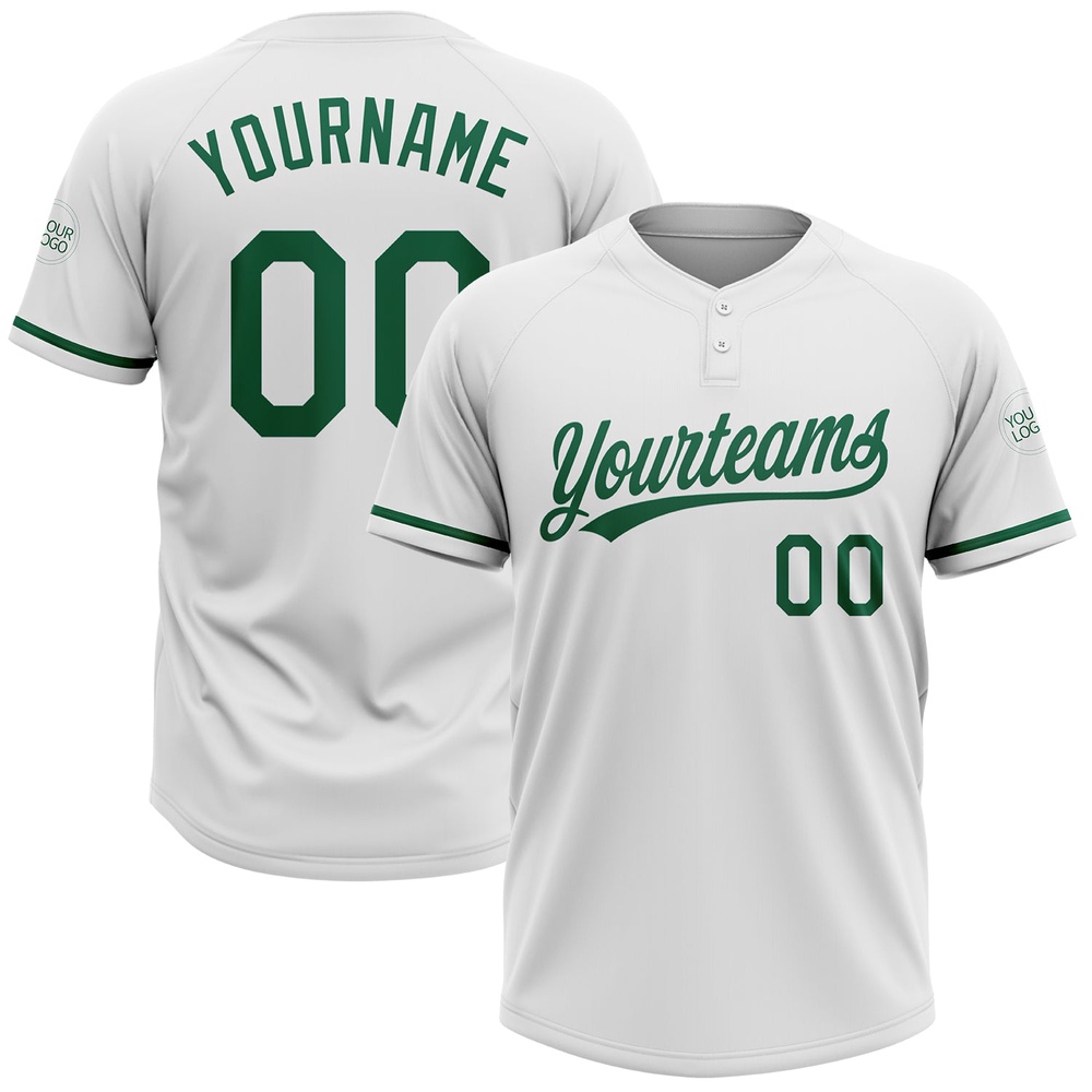 White Kelly Green Two Button Unisex Softball Jersey, Custom Team Softball Jersey
