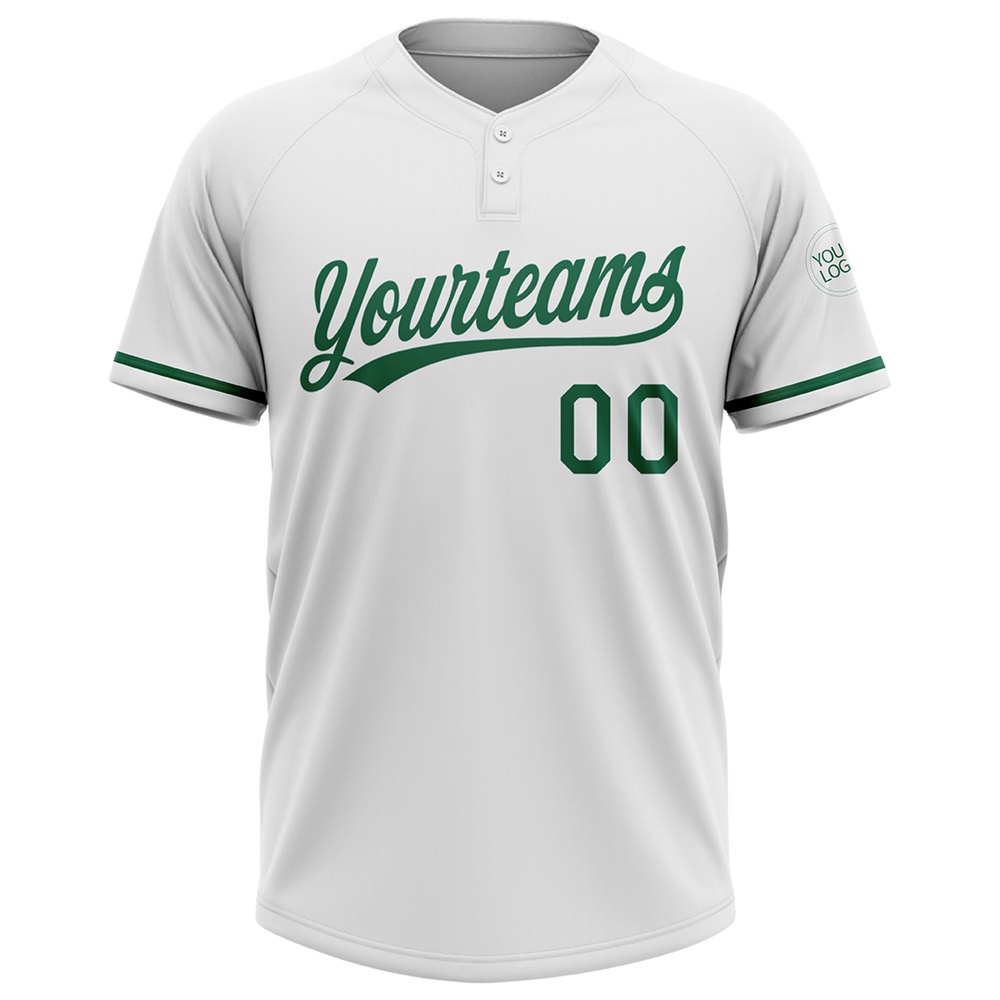 White Kelly Green Two Button Unisex Softball Jersey, Custom Team Softball Jersey