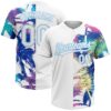 White Light Blue 3D Pattern Two Button Unisex Softball Jersey, Custom Team Softball Jersey