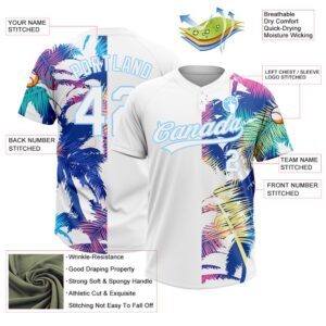 White Light Blue 3D Pattern Hawaii Palm Trees Two Button Unisex Softball Jersey Custom Team Softball Jersey 3 syxjvn.jpg