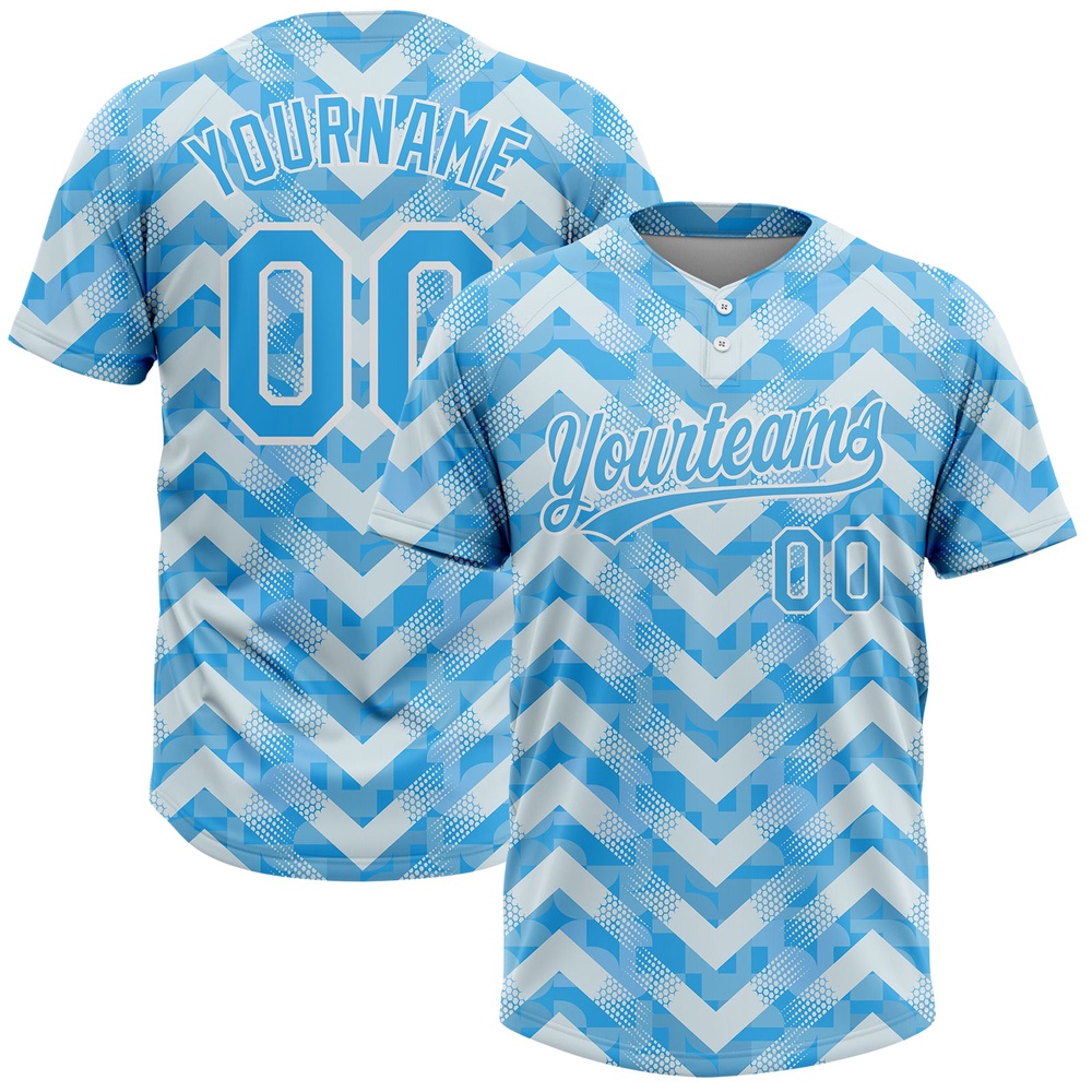 White Light Blue 3D Pattern Two Button Unisex Softball Jersey, Custom Team Softball Jersey