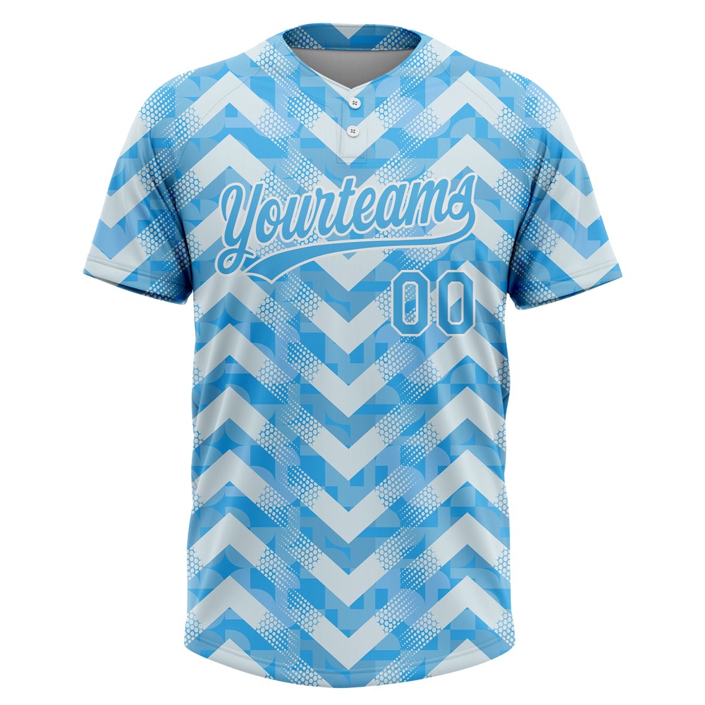 White Light Blue 3D Pattern Two Button Unisex Softball Jersey, Custom Team Softball Jersey