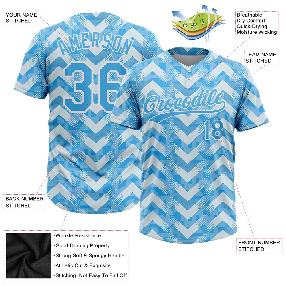 White Light Blue 3D Pattern Two Button Unisex Softball Jersey, Custom Team Softball Jersey