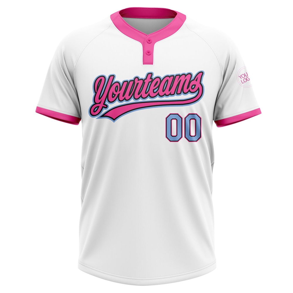 White Light Blue Black Pink Two Button Unisex Softball Jersey, Custom Team Softball Jersey