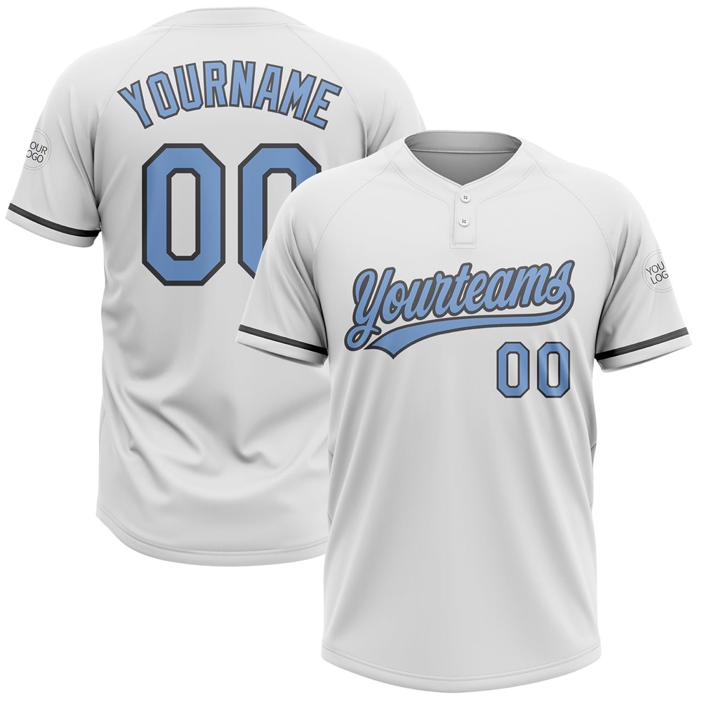 White Light Blue Steel Gray Two Button Unisex Softball Jersey, Custom Team Softball Jersey