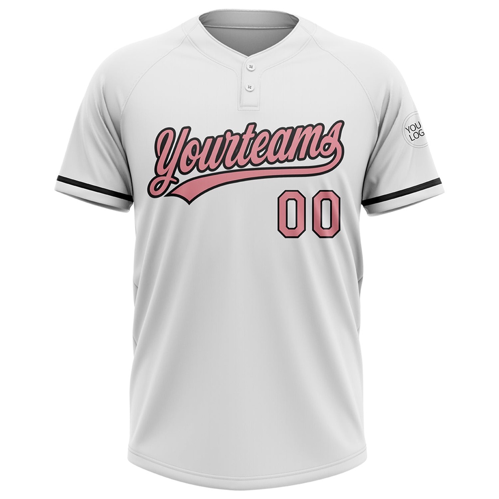 White Medium Pink Black Two Button Unisex Softball Jersey, Custom Team Softball Jersey