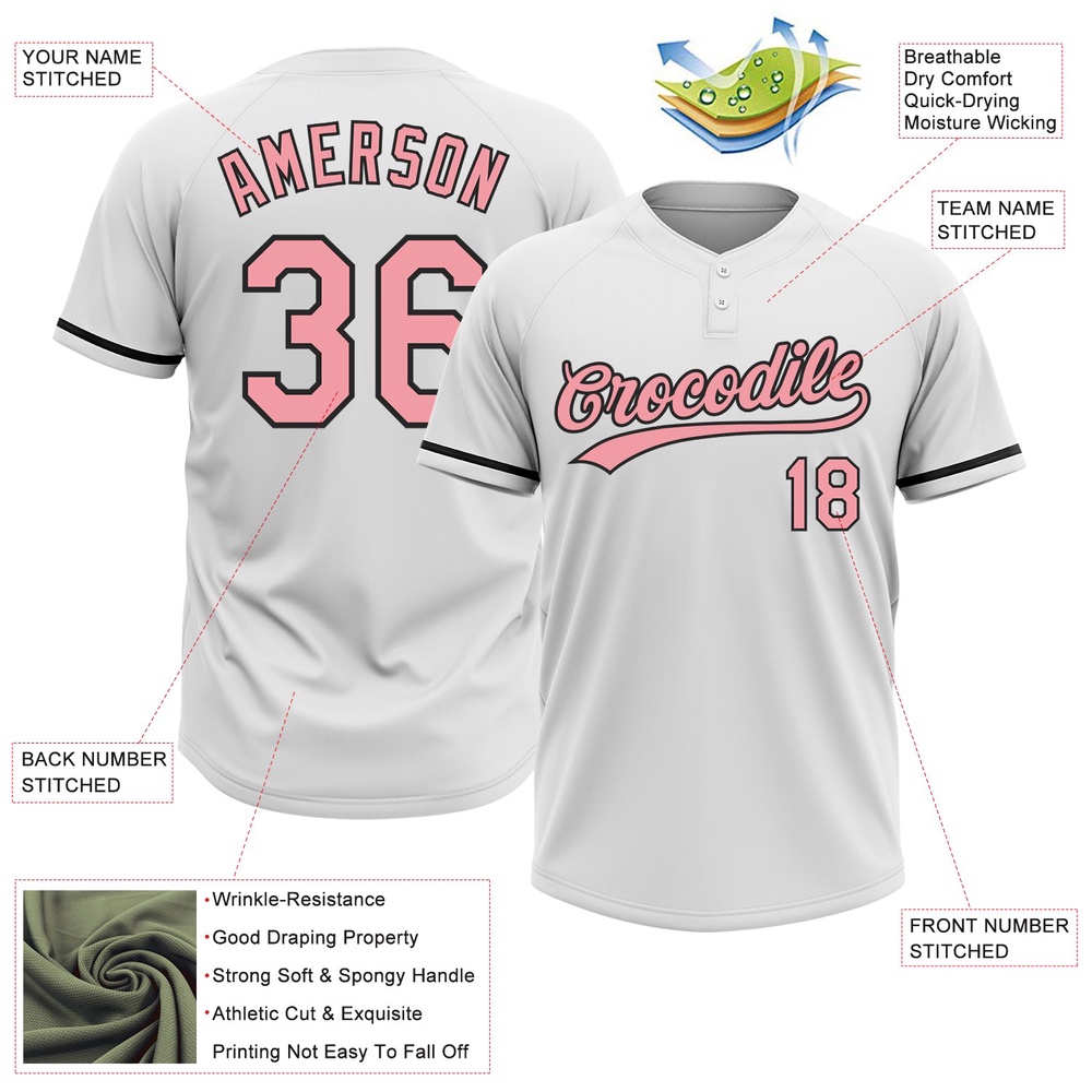 White Medium Pink Black Two Button Unisex Softball Jersey, Custom Team Softball Jersey