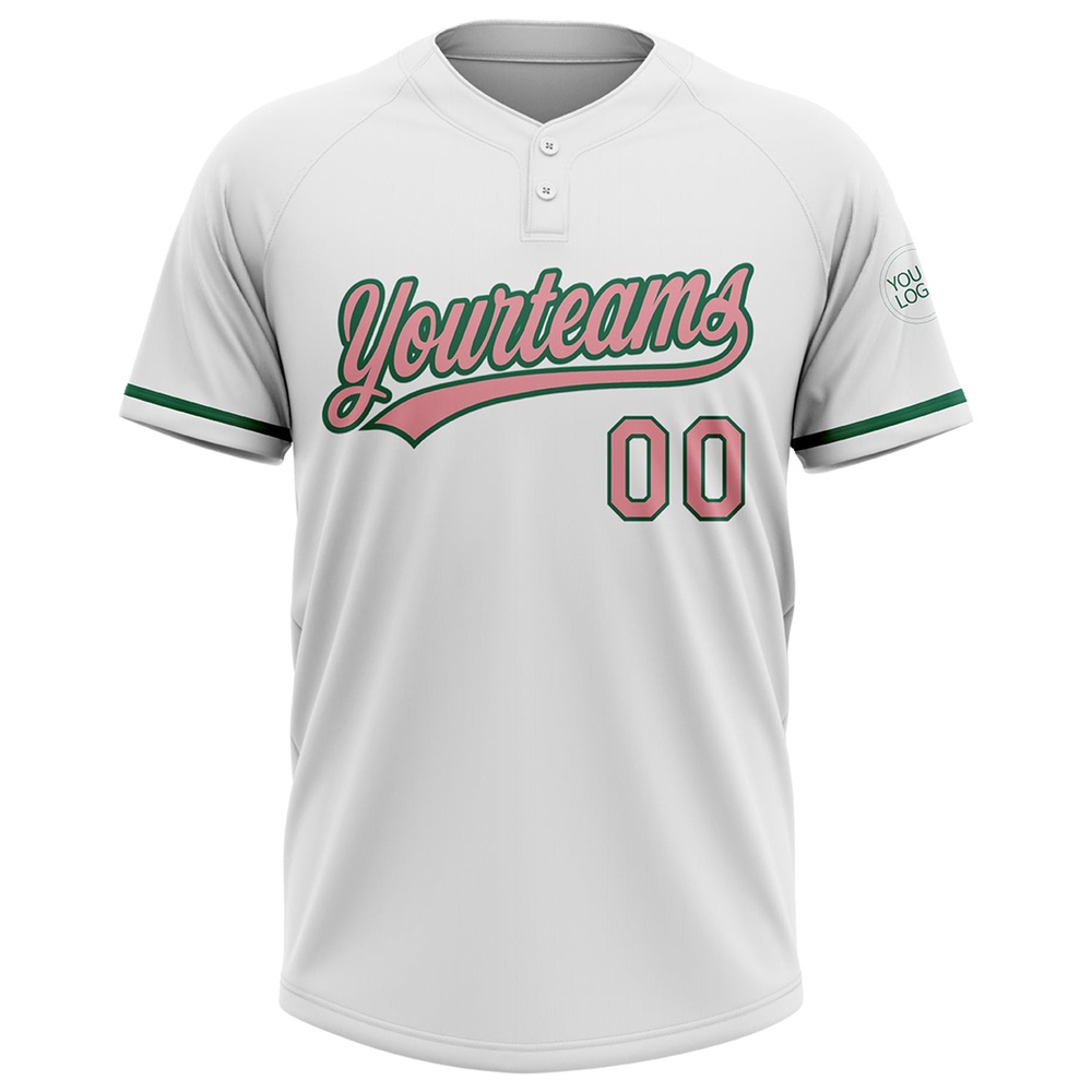 White Medium Pink Kelly Green Two Button Unisex Softball Jersey, Custom Team Softball Jersey