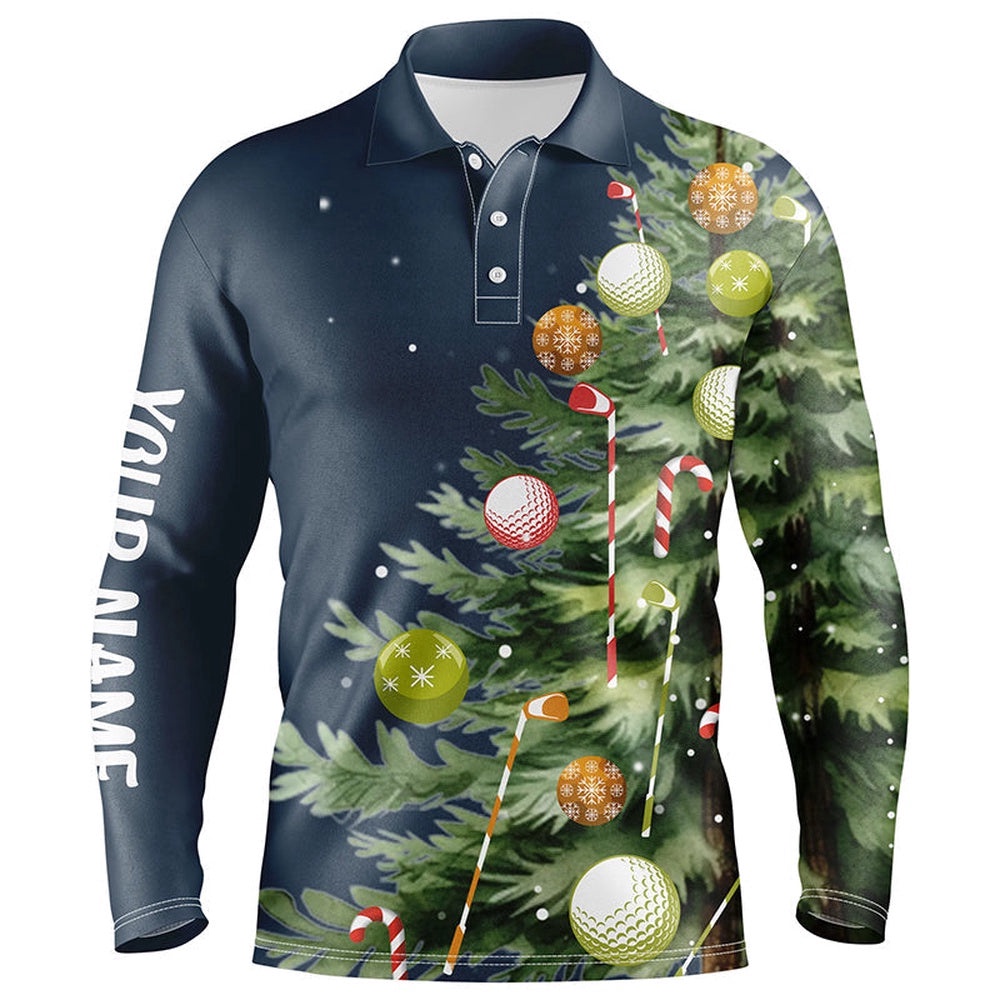 White Men’s Golf Polo Shirts Custom Blue Christmas Tree Shirt For Men’s, Christmas Golf Gifts, Golf Polo Shirt, Golf Shirts