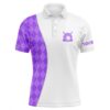 White Men’s Golf Polo Shirts Custom Pink Argyle Plaid Pattern Golf Tops, Best Men’s Golf Wear, Golf Polo Shirt, Golf Shirts