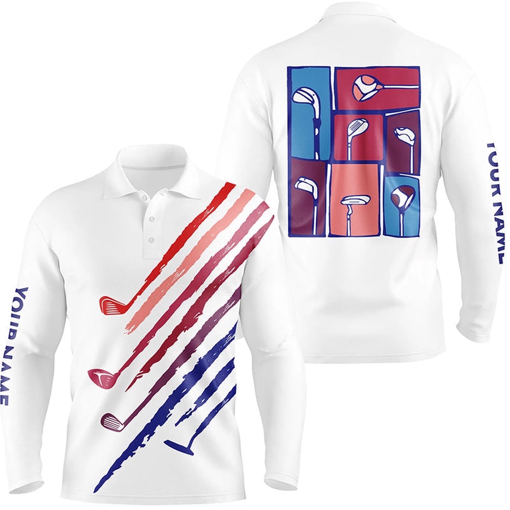 White Men’s Golf Polo Shirts Custom Vintage Golf Clubs Golf Tops For Men’s For Men, Golf Polo Shirt, Golf Shirts