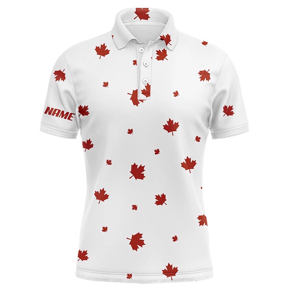 White Men’s Golf Polo Shirts Red Canada Maple Leaf Pattern Custom Team Golf Shirts, Patriot Golf Tops, Golf Polo Shirt, Golf Shirts