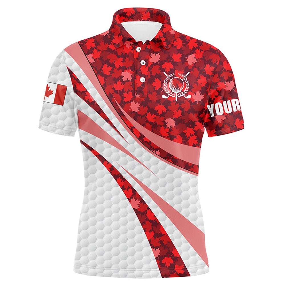 White Men’s Golf Polo Shirts Red Maple Leaves Personalized Canada Golf Shirts For Men, Golf Polo Shirt, Golf Shirts