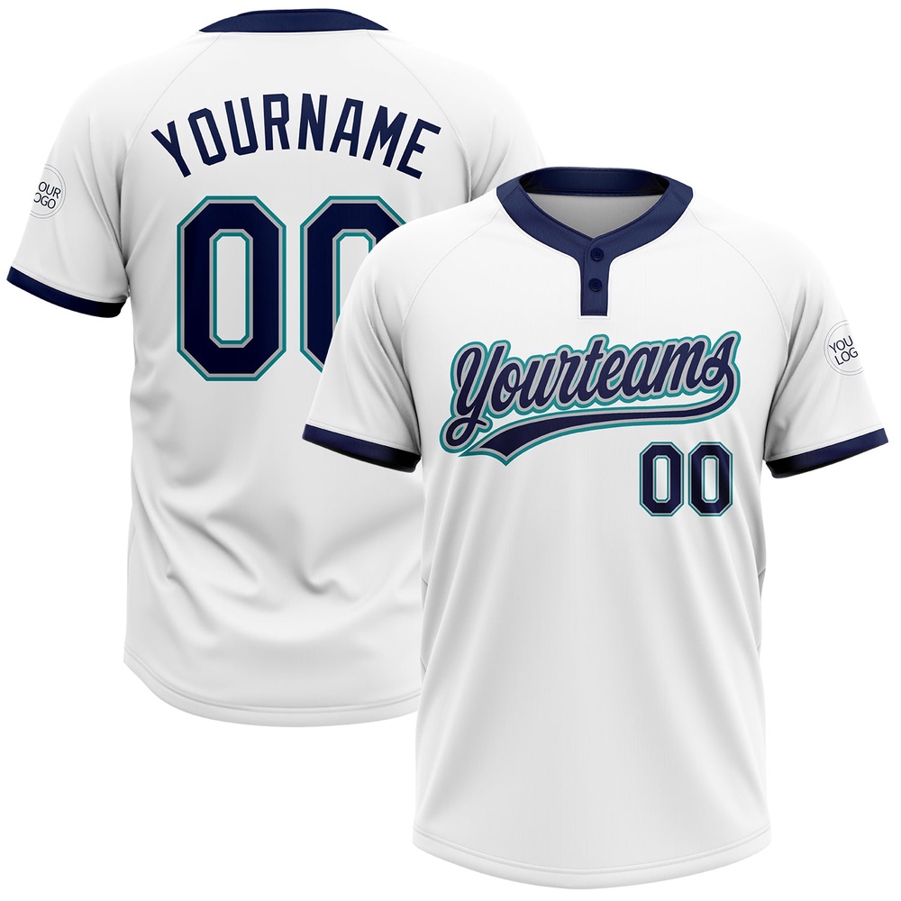 White Navy Gray Teal Two Button Unisex Softball Jersey, Custom Team Softball Jersey