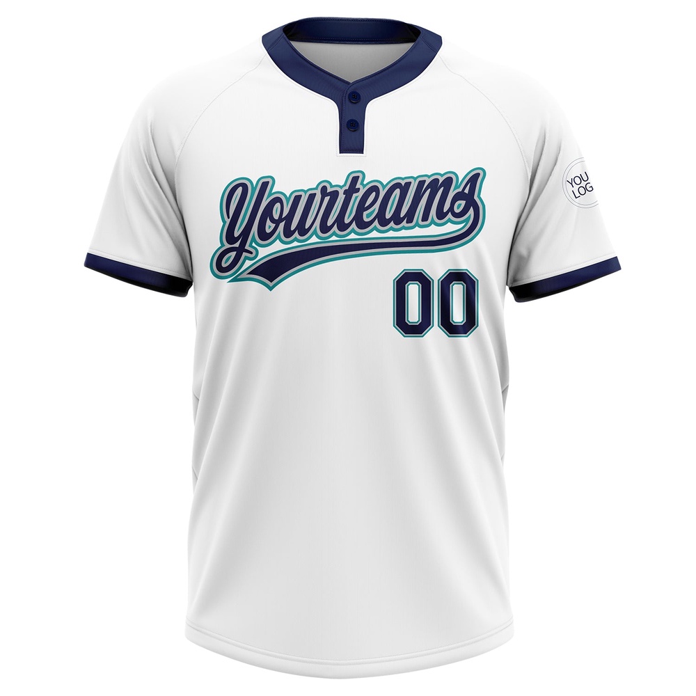White Navy Gray Teal Two Button Unisex Softball Jersey, Custom Team Softball Jersey