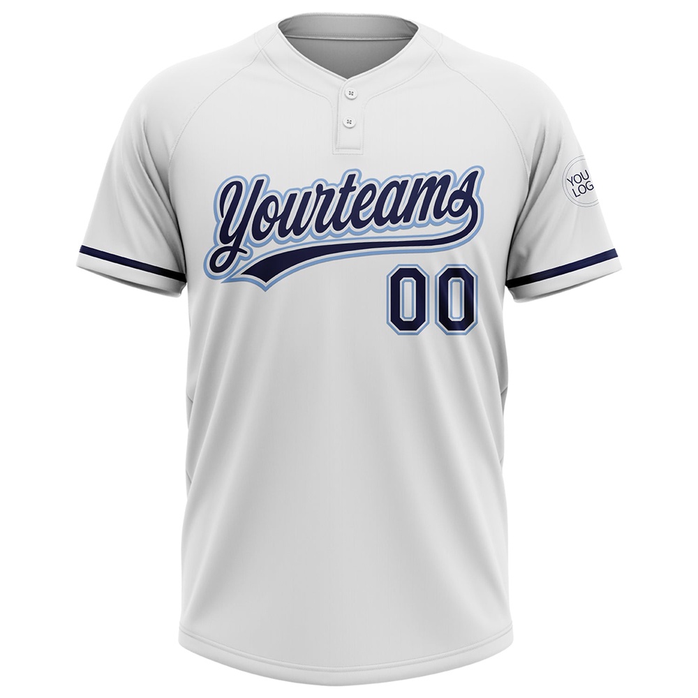 White Navy Light Blue Two Button Unisex Softball Jersey, Custom Team Softball Jersey