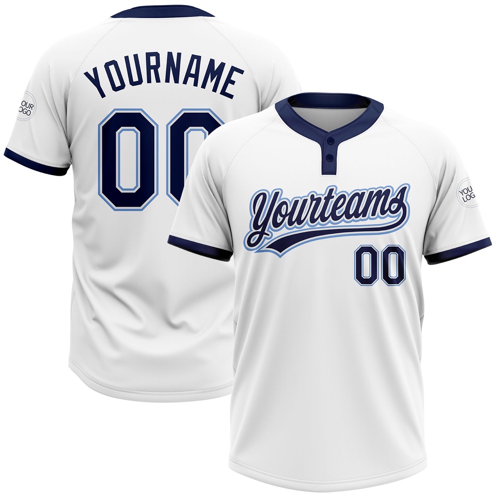 White Navy Powder Blue Two Button Unisex Softball Jersey, Custom Team Softball Jersey