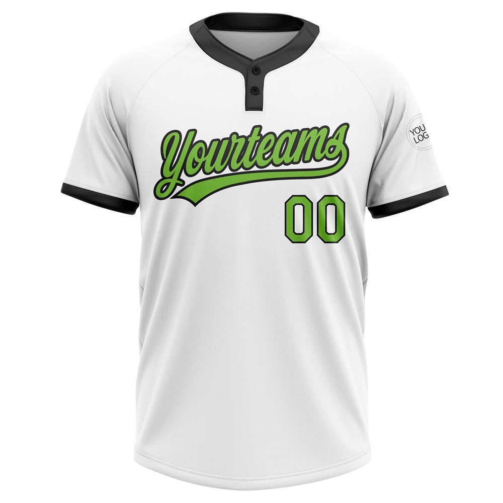 White Neon Green Black Two Button Unisex Softball Jersey, Custom Team Softball Jersey