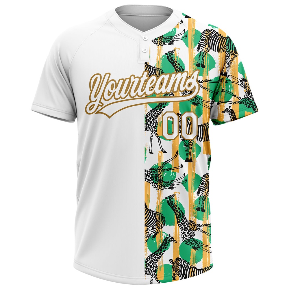 White Old Gold 3D Pattern Zebras And Giraffes Two Button Unisex Softball Jersey, Custom Team Softball Jersey