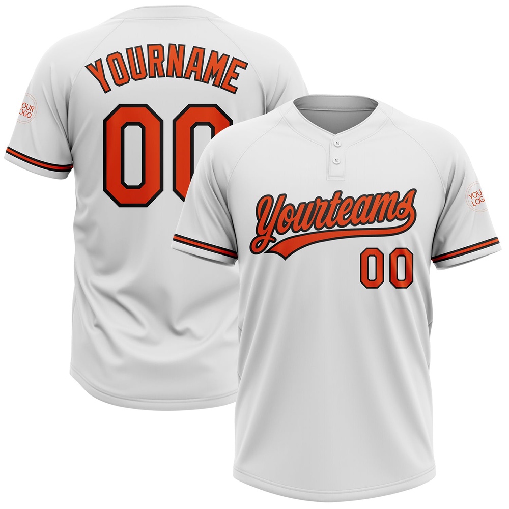 White Orange Black Two Button Unisex Softball Jersey, Custom Team Softball Jersey