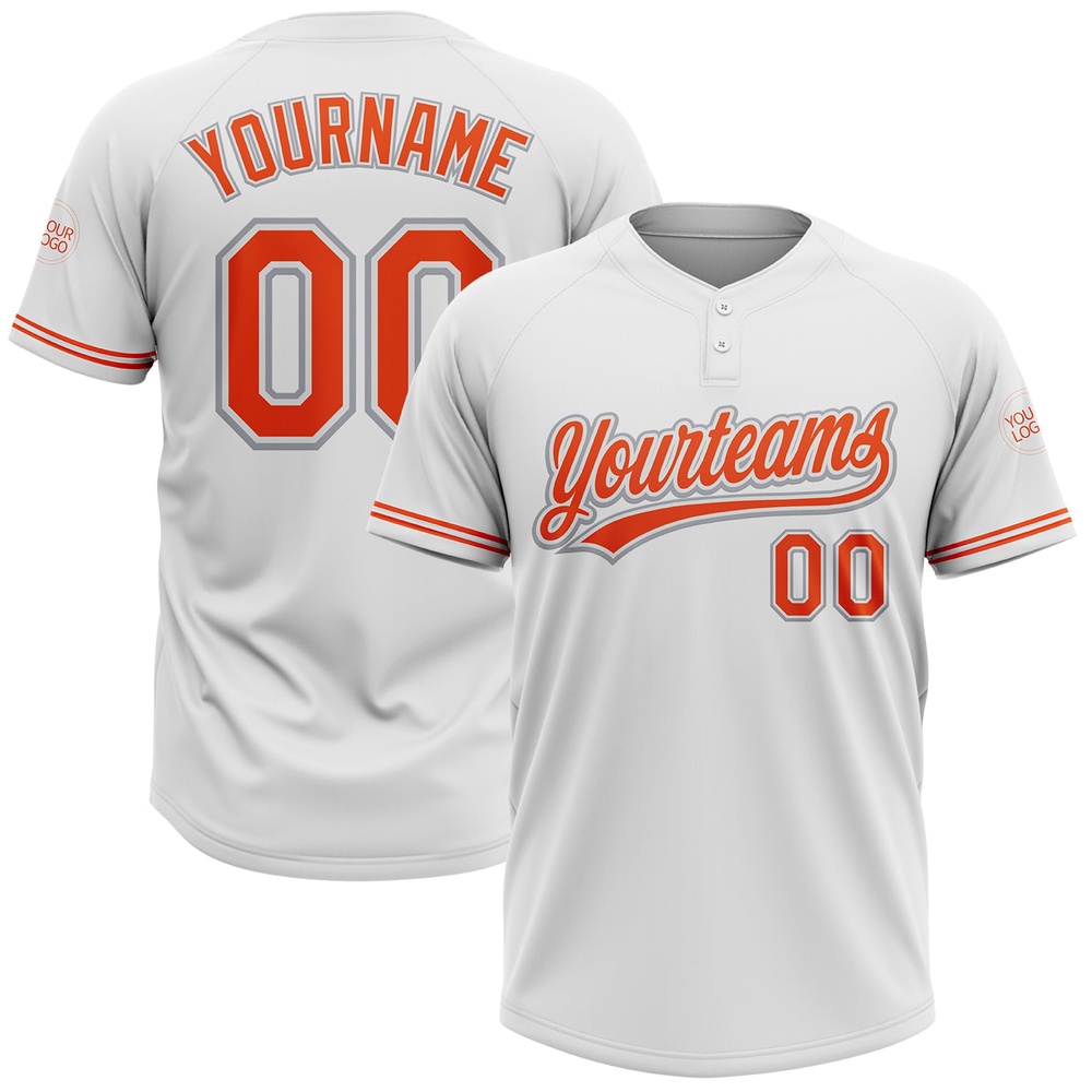 White Orange Gray Two Button Unisex Softball Jersey, Custom Team Softball Jersey