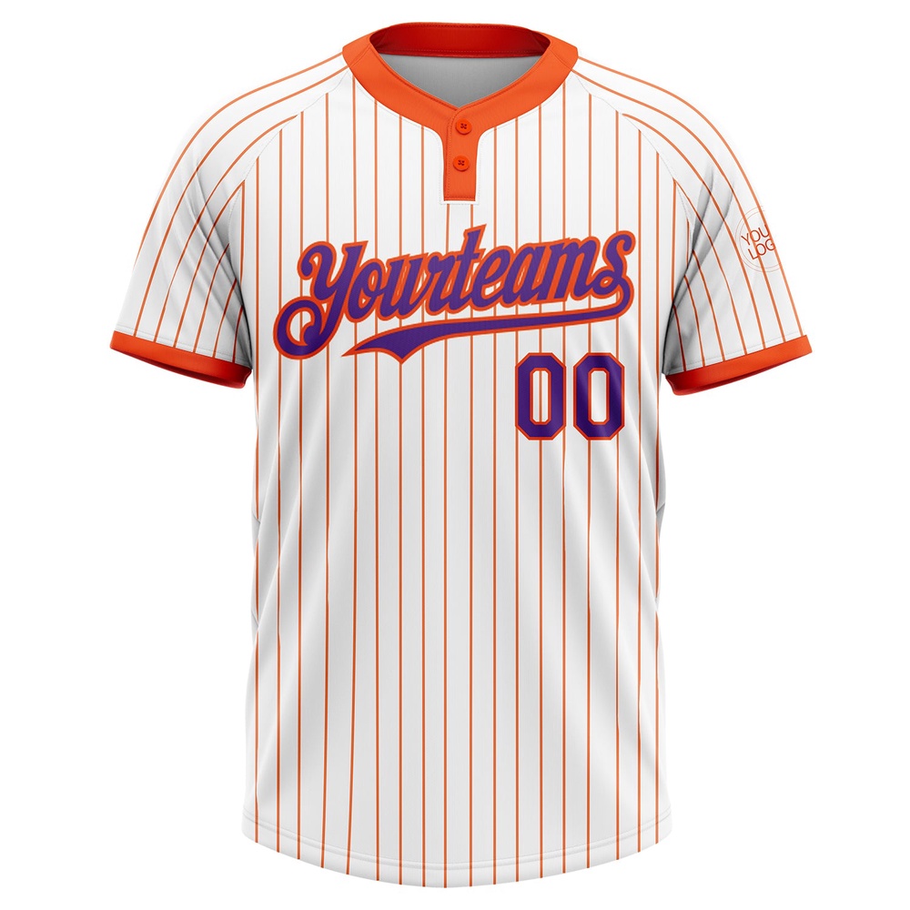 White Orange Pinstripe Purple Two Button Unisex Softball Jersey, Custom Team Softball Jersey
