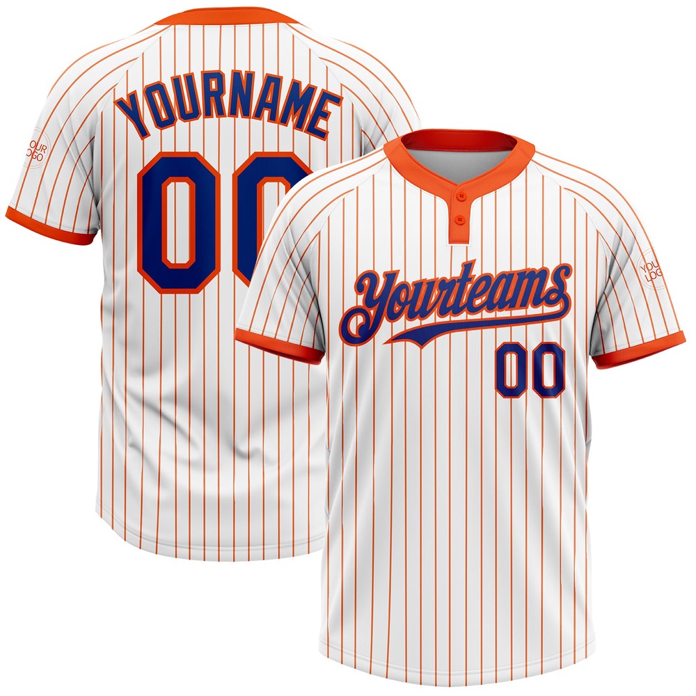 White Orange Pinstripe Royal Two Button Unisex Softball Jersey, Custom Team Softball Jersey