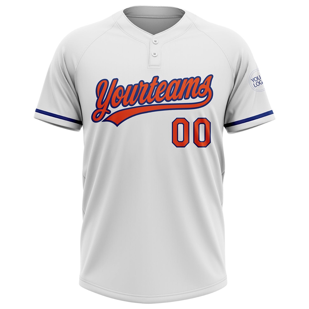 White Orange Royal Two Button Unisex Softball Jersey, Custom Team Softball Jersey