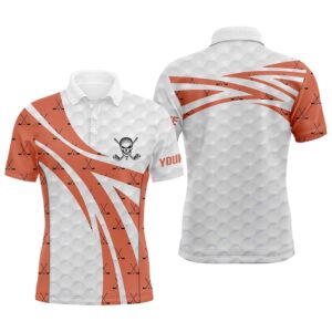 White Orange Skull Golf Pattern Polo Shirt&hellip;