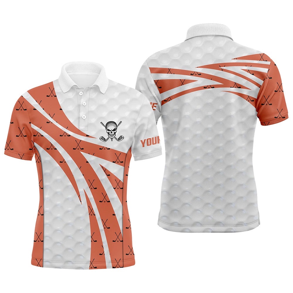 White Orange Skull Golf Pattern Polo Shirt Custom Golf Shirts For Men Cool Golf Gifts, Golf Polo Shirt, Golf Shirts