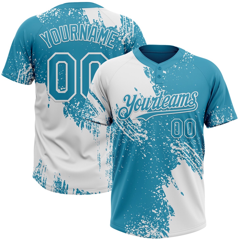 White Panther Blue 3D Pattern Abstract Brush Stroke Two Button Unisex Softball Jersey, Custom Team Softball Jersey