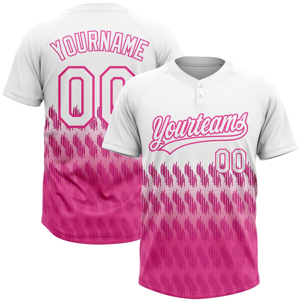 White Pink 3D Pattern Lines Two Button Unisex Softball Jersey, Custom Team Softball Jersey