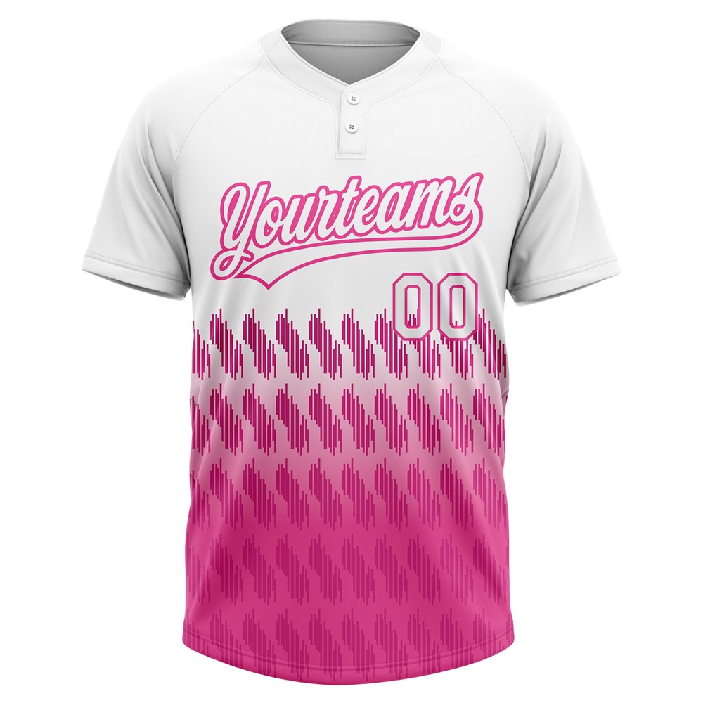 White Pink 3D Pattern Lines Two Button Unisex Softball Jersey, Custom Team Softball Jersey