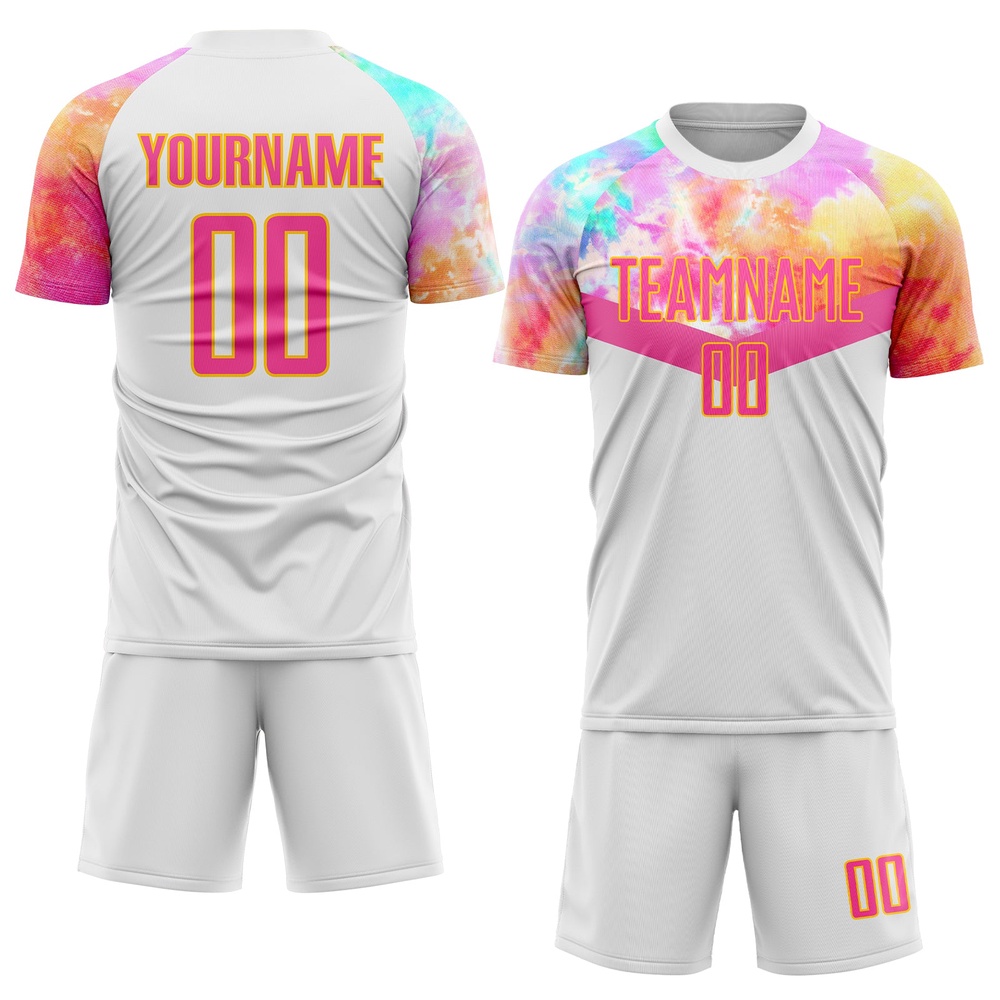 White Pink Gold Sublimation Soccer Uniform Jersey, Custom Team Soccer Jersey Shirt