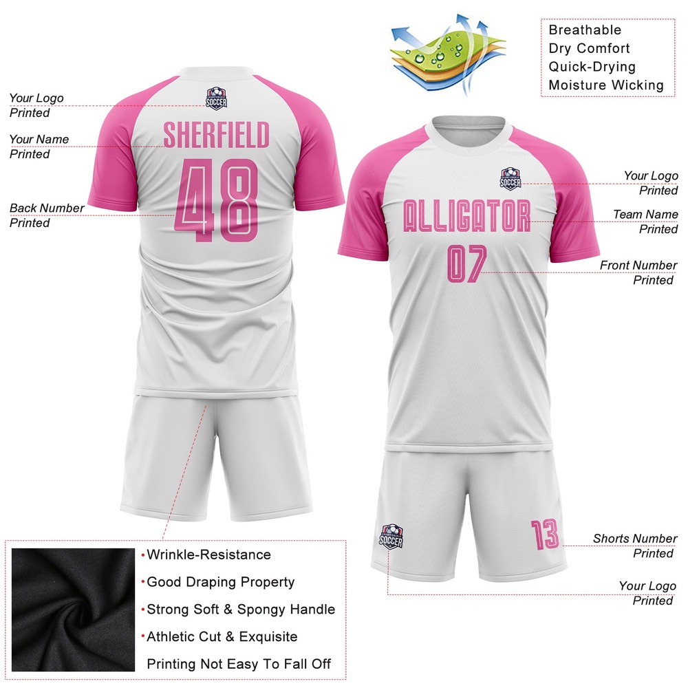 White Pink Sublimation Soccer Uniform Jersey, Custom Team Soccer Jersey Shirt