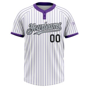 White Purple Pinstripe Black Silver Two Button Unisex Softball Jersey Custom Team Softball Jersey 2 hybnzr.jpg