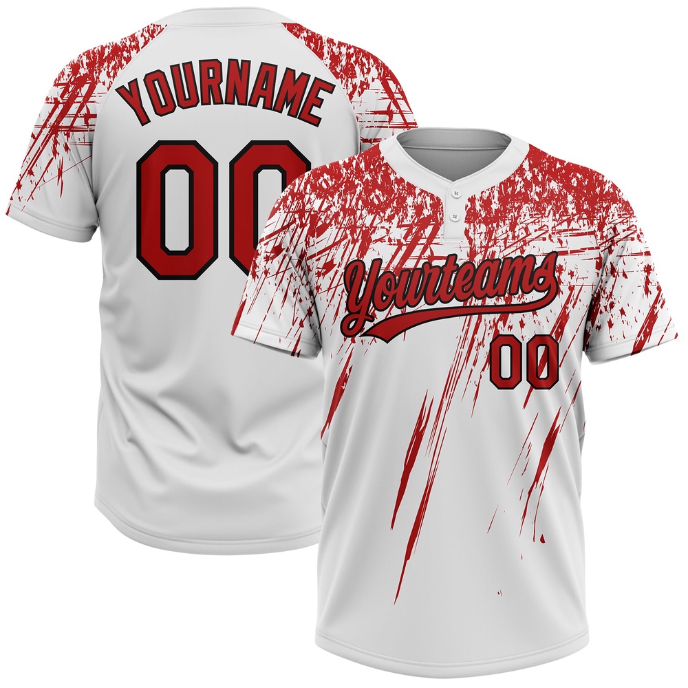 White Red Black 3D Pattern Two Button Unisex Softball Jersey, Custom Team Softball Jersey