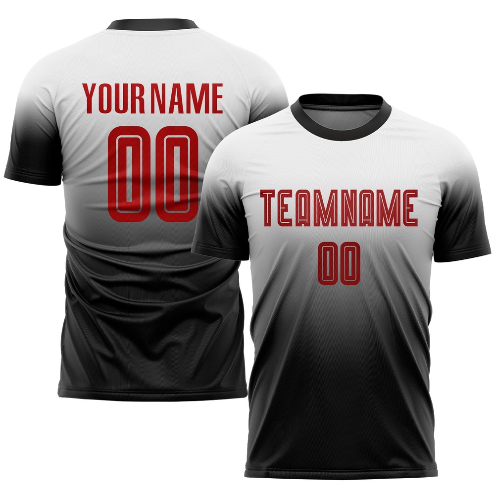 White Red Black Sublimation Fade Fashion Soccer Uniform Jersey, Custom Team Soccer Jersey Shirt