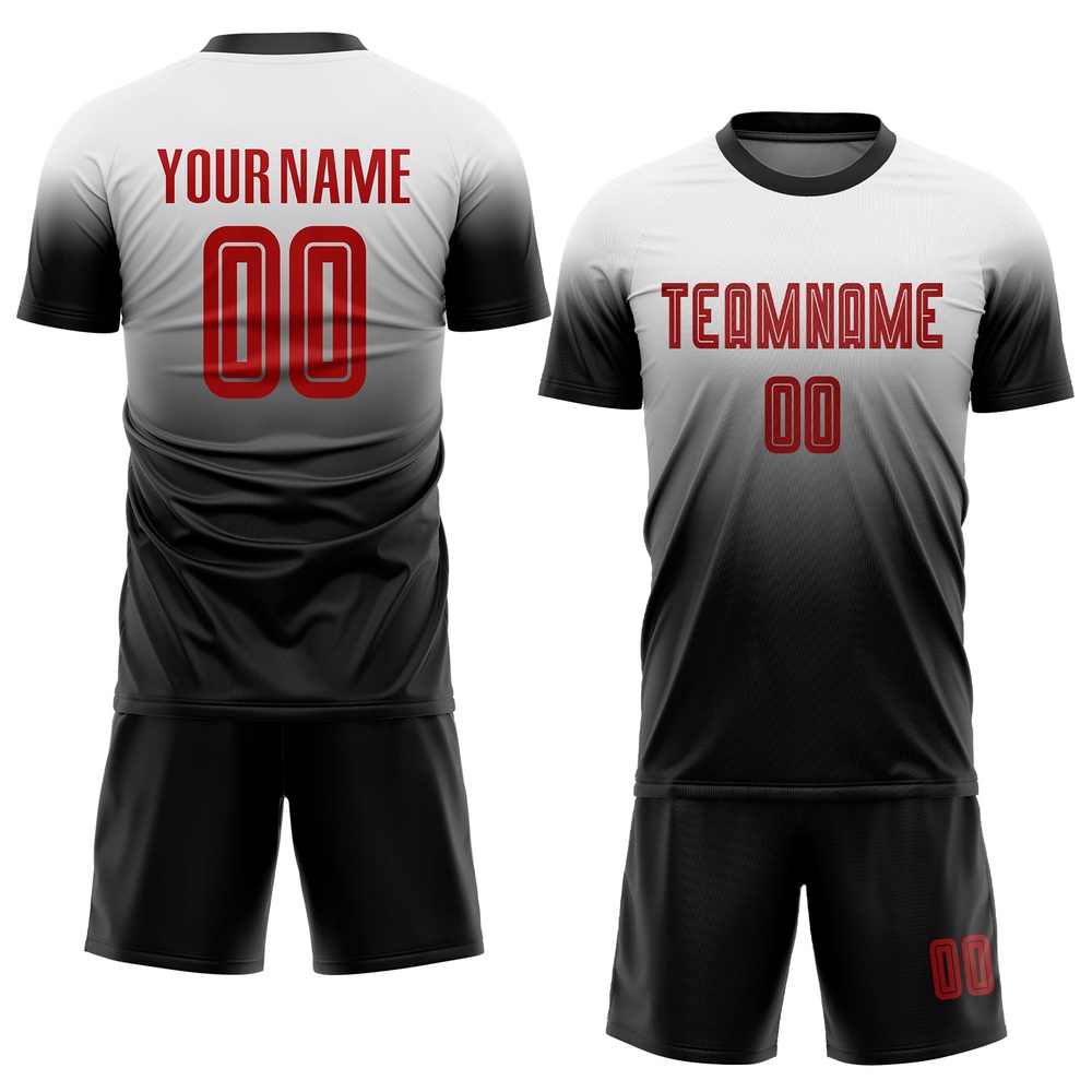 White Red Black Sublimation Fade Fashion Soccer Uniform Jersey, Custom Team Soccer Jersey Shirt