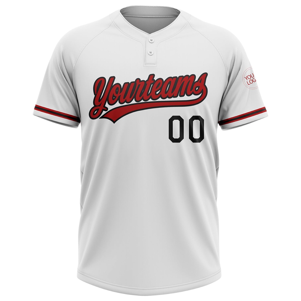 White Red Black Two Button Unisex Softball Jersey, Custom Team Softball Jersey