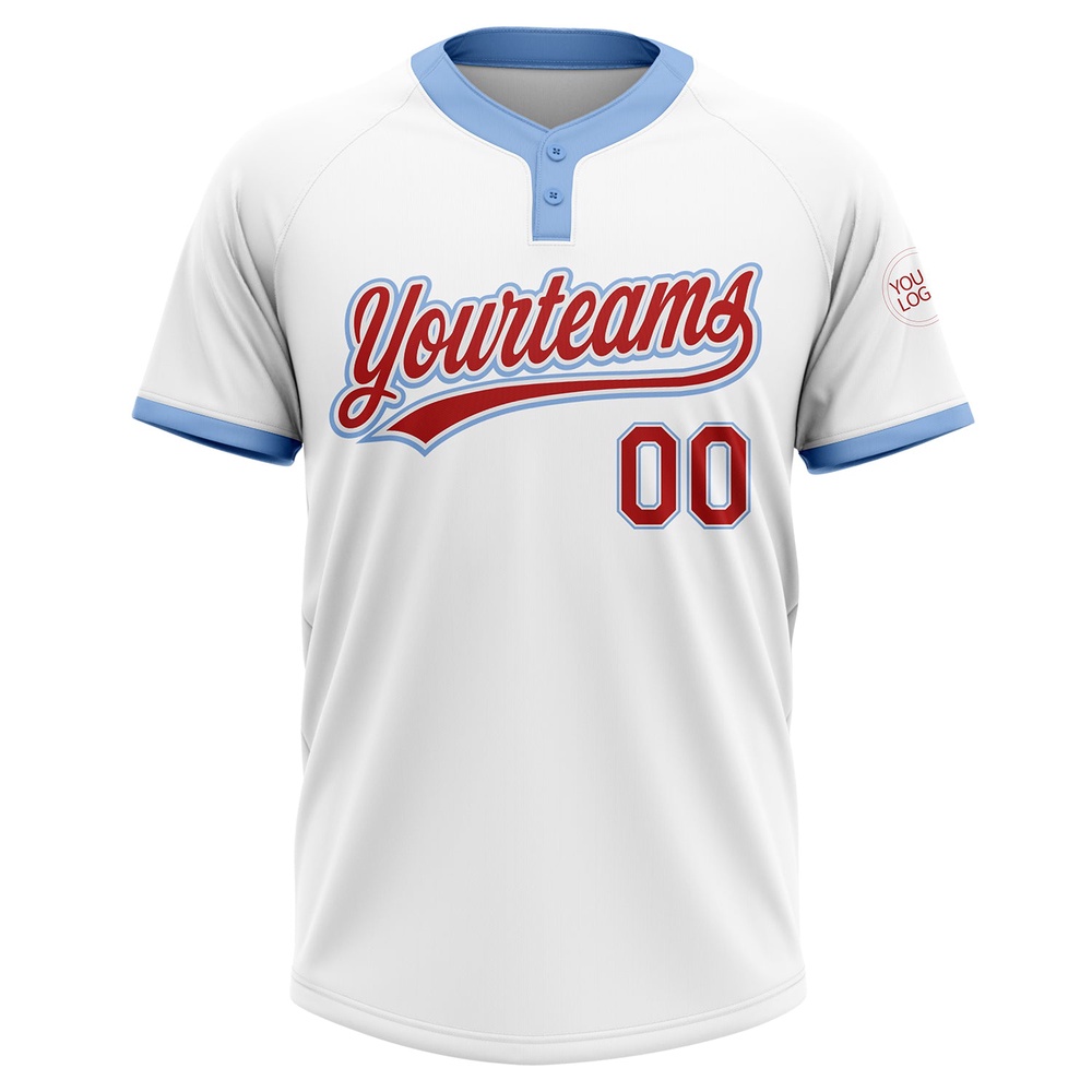 White Red Light Blue Two Button Unisex Softball Jersey, Custom Team Softball Jersey